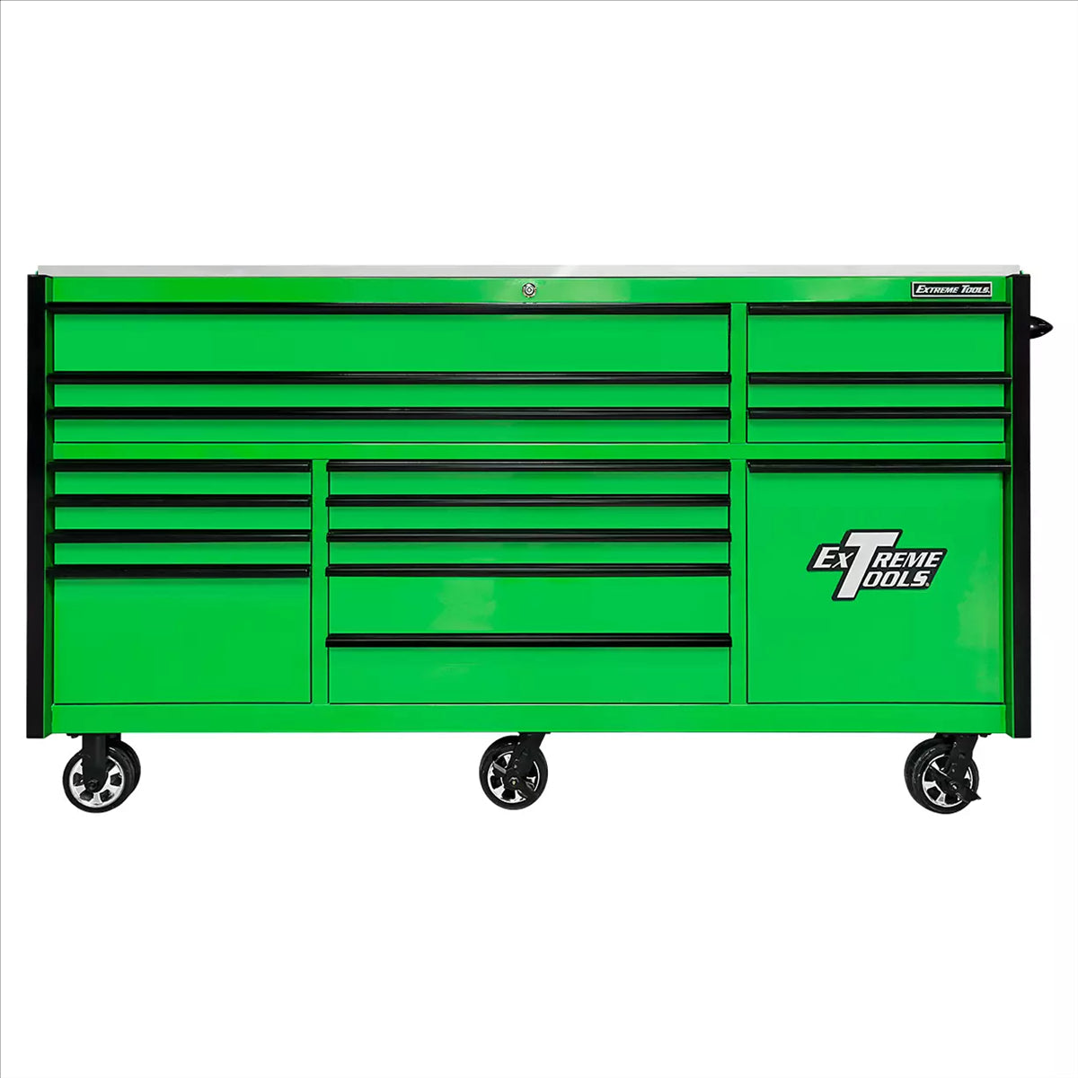 Extreme Tools 25Th Anniversary Edition Rx Series 84"W X 30"D Triple Bank Roller Cabinet With Power Tool Drawer EXTRXQ843016RCGNBK