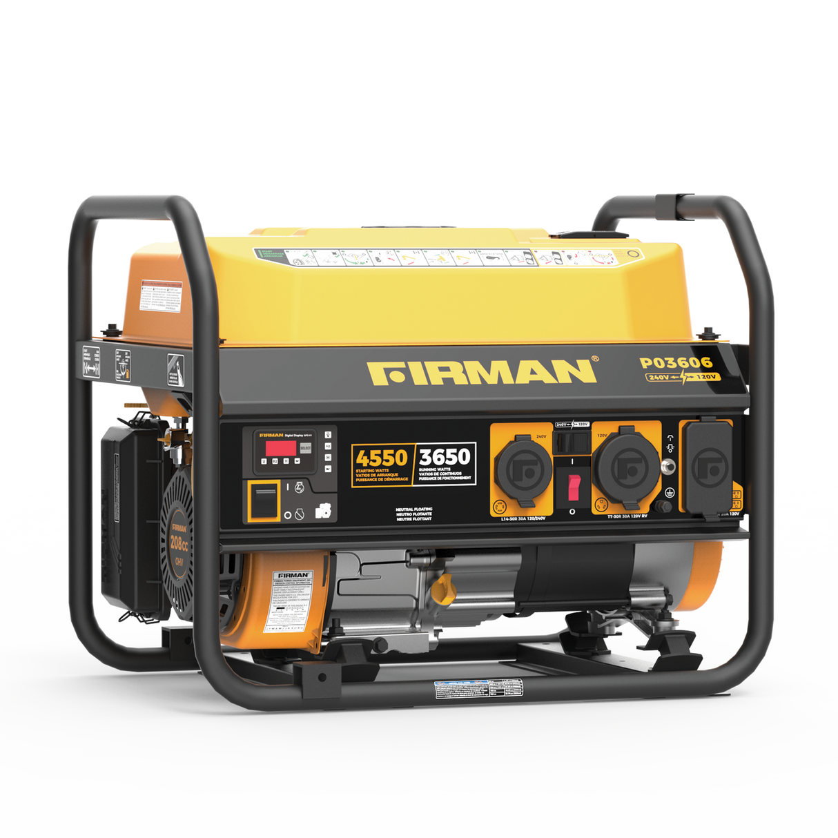 Firman P03606 Gas Portable Generator 4550W Recoil Start 120/240V