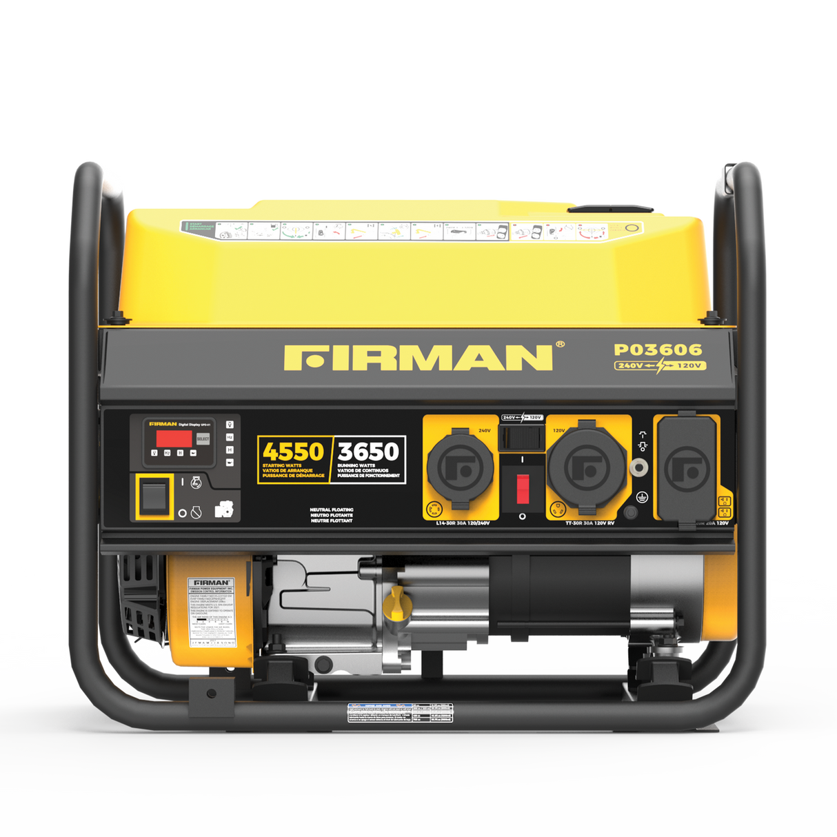 Firman P03606 Gas Portable Generator 4550W Recoil Start 120/240V
