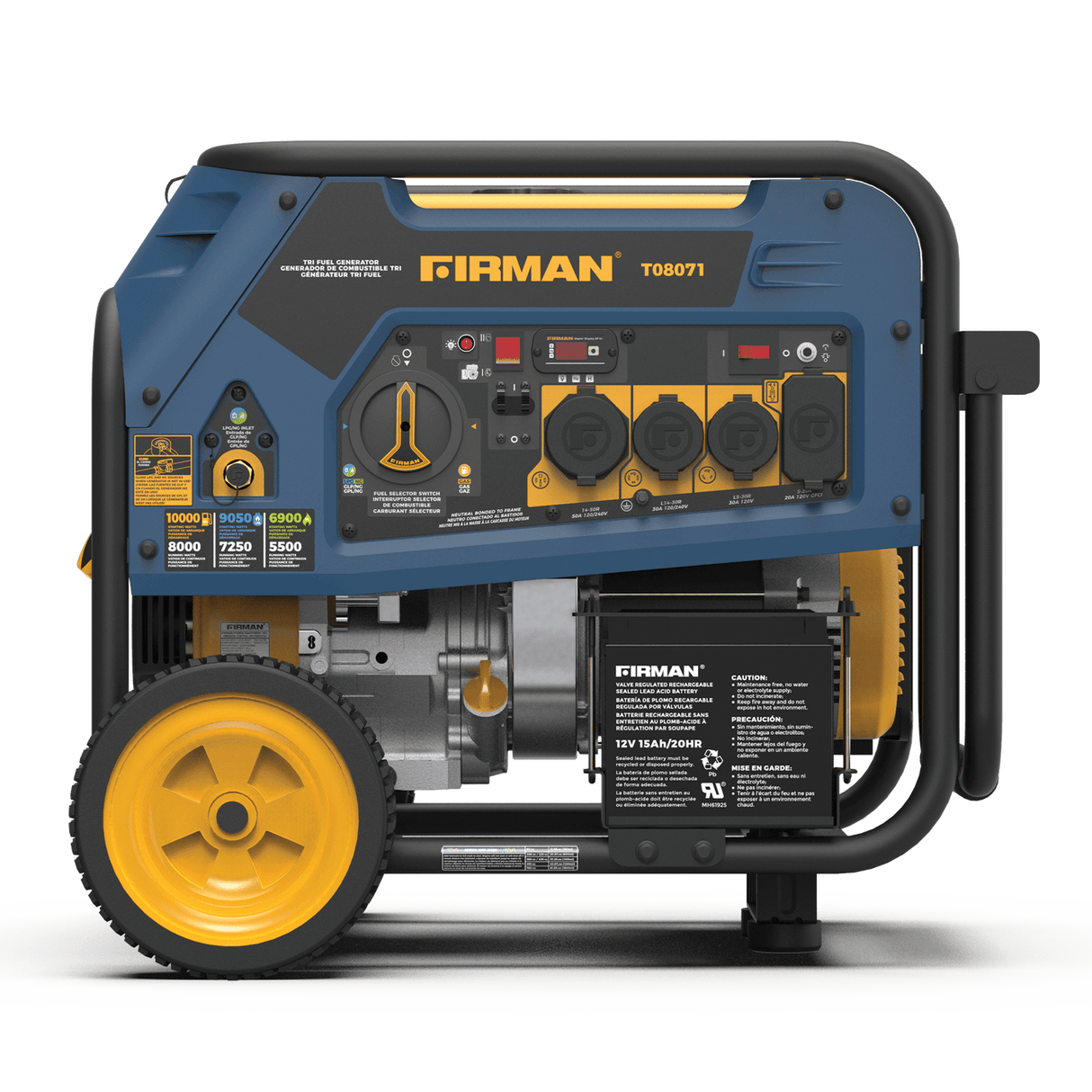 Firman T08071 Tri Fuel Portable Generator 8000W Electric Start 120/240V