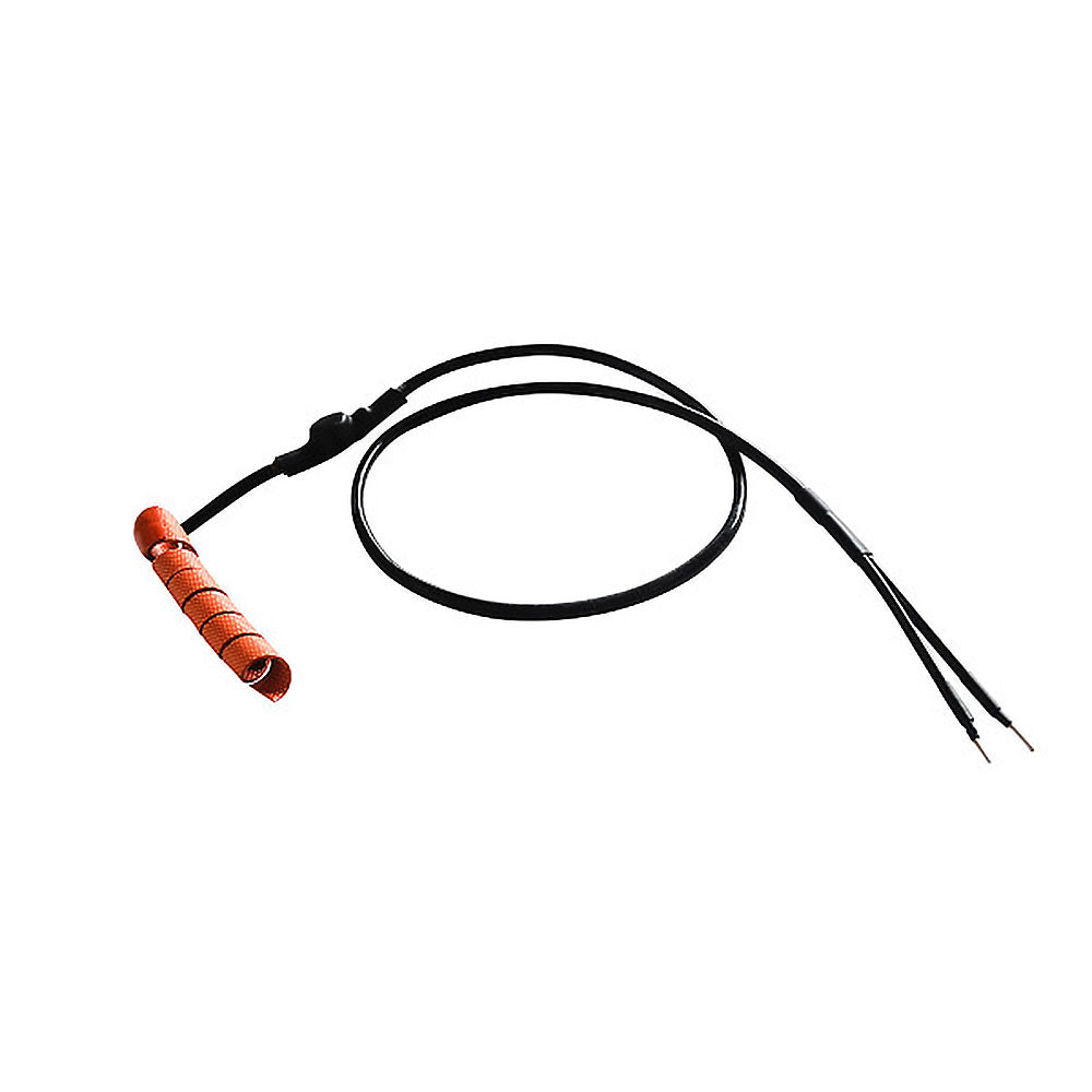 A close-up of the Generac 7103 Air-Cooled Breather Heater Kit's main black electrical cord, showing the orange, ribbed section and the bare wires at the end.