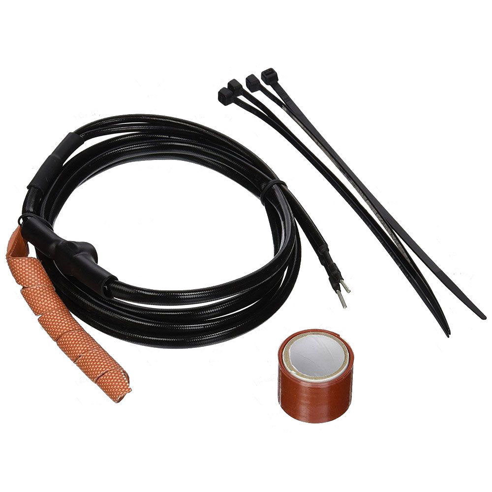 The Generac 7103 Air-Cooled Breather Heater Kit, including a black electrical cord, a roll of brown tape, and several black cable ties, laid out on a white background.