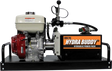 A Brave Pro Hydra Buddy hydraulic power pack, model HBHR280GX, featuring a Honda GX engine, on a checkered background to show it's a PNG image.