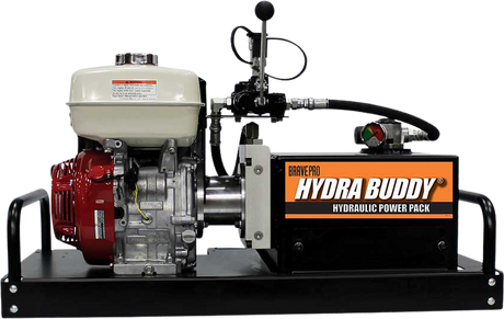 A Brave Pro Hydra Buddy hydraulic power pack, model HBHR280GX, featuring a Honda GX engine, on a checkered background to show it's a PNG image.
