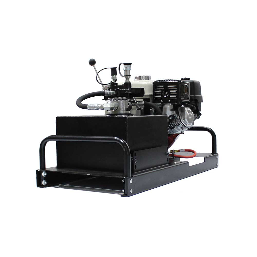 A rear-right view of the Brave Pro HBHR280GX hydraulic power pack on a white background, focusing on the back of the engine and the frame.