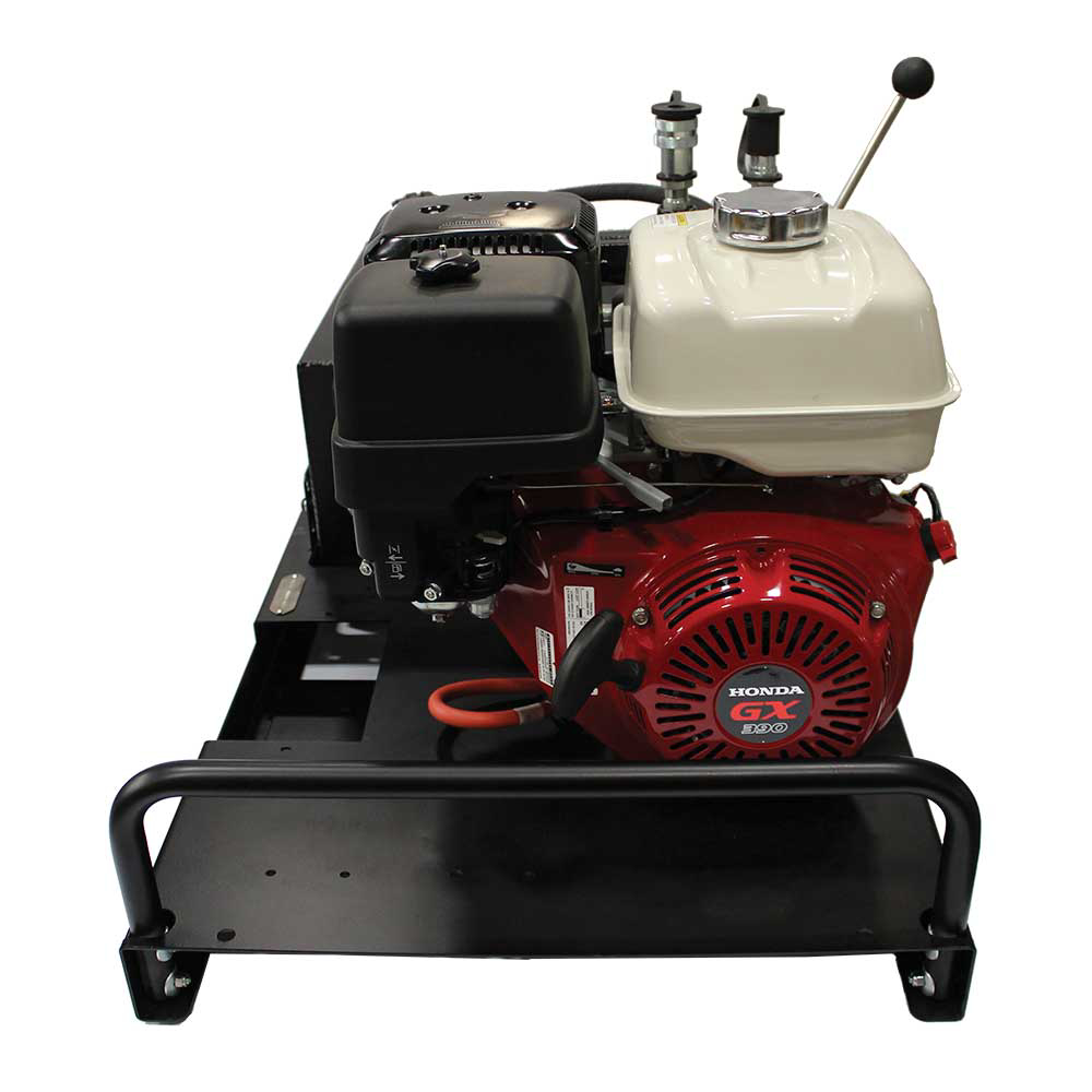 A three-quarter front view of the Brave Hydra Buddy HBHR350GX, with the "Hydra Buddy Hydraulic Power Pack" logo visible on the black tank.