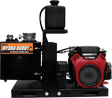 The Brave Skid Mount Hydraulic Power Pack with its black frame, hydraulic oil tank, and red Honda GX engine against a transparent background. A "HYDRA BUDDY" logo is on the side of the tank.