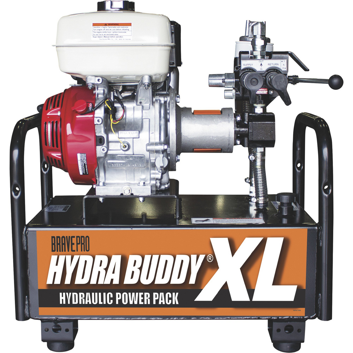 The Brave Portable Hydraulic Power Pack with a red Honda GX270 engine, viewed from the front-left.