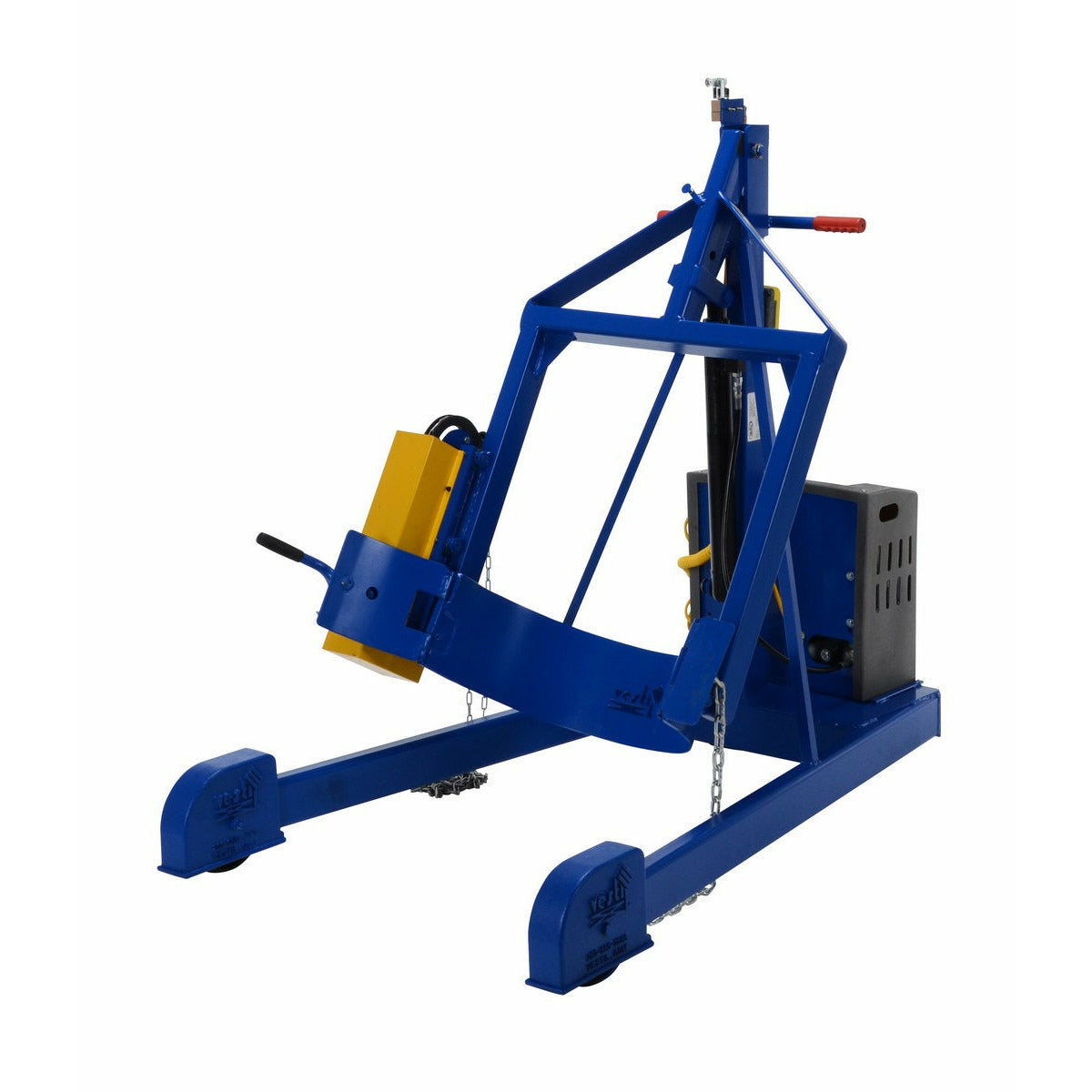 Vestil Steel Portable AC Powered Hydraulic Drum Carrier, Rotator and Boom 59-11/16 In. Lift Height 800 Lb. Capacity Blue/Yellow-HDC-305-60-AC