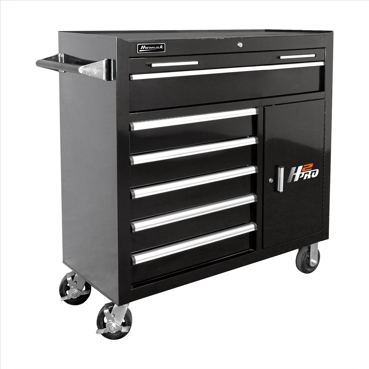 Homak 41 in. H2Pro Series 6 Drawer Rolling Cabinet, Black