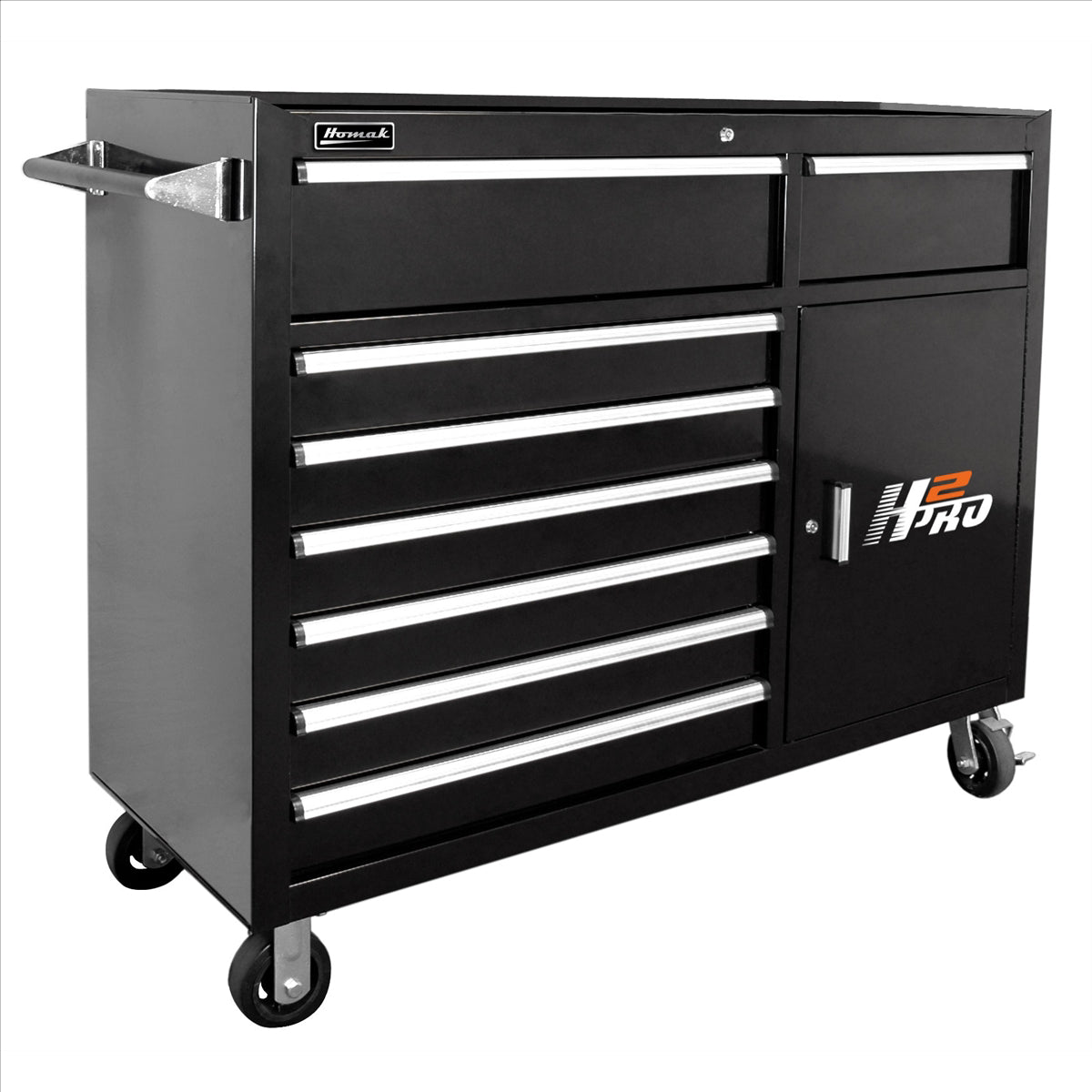 Homak 56 in. H2Pro Series 8 Drawer Rolling Cabinet, Black