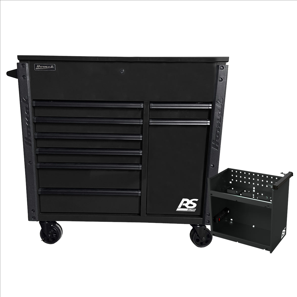 Homak 44" 8-Drawer Service Cart w/Power Tool Holder Drawer- Black