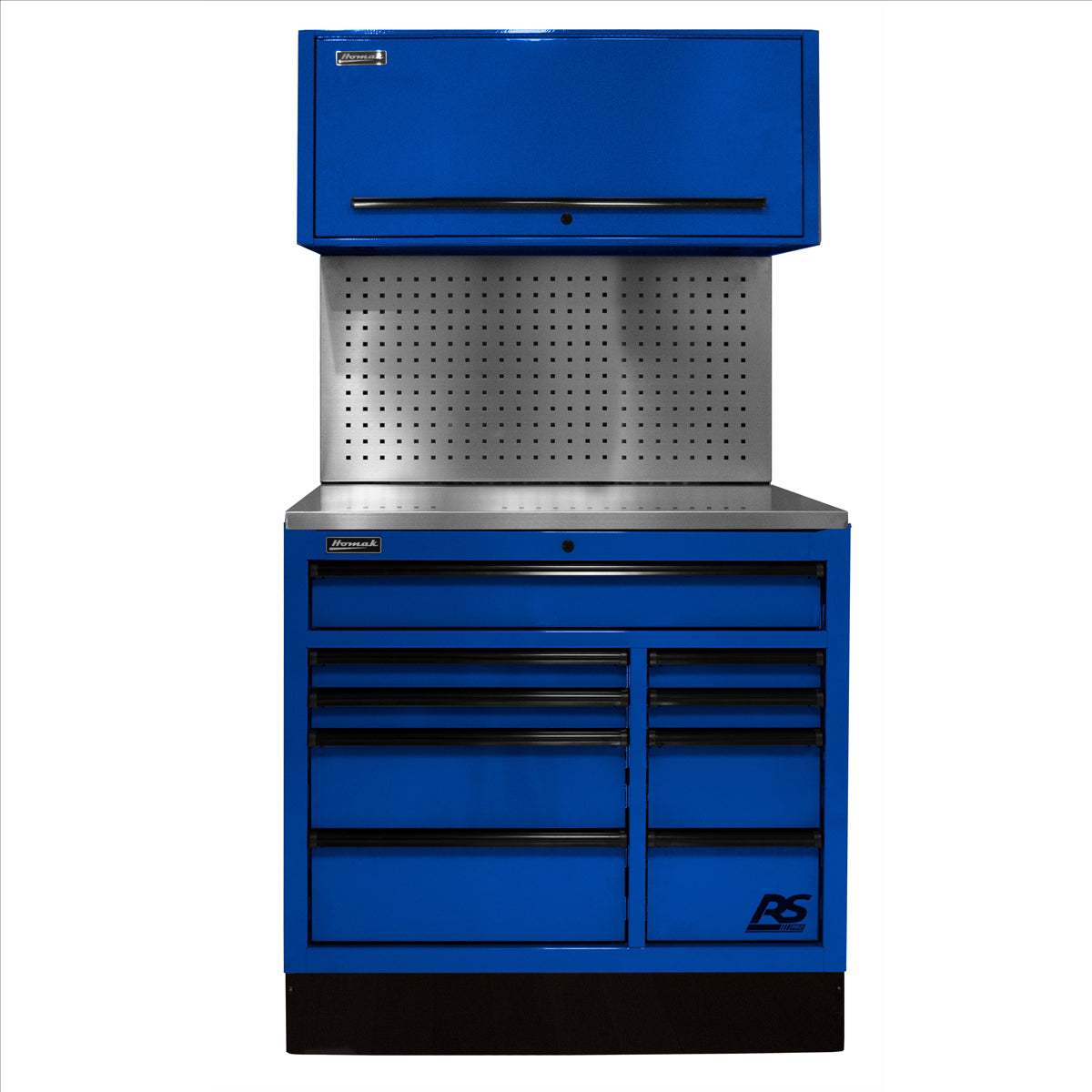 Homak 41 in. Centralized Tool Storage(CTS) Set includes Roller Cabinet,Canopy,Support Beams,Base Guard, Stainless Steel Top, Leg Levelers, and Tool Board Back Splash