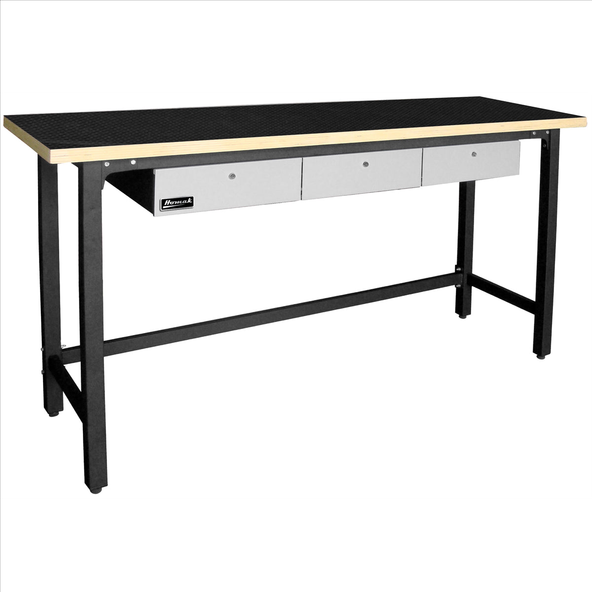 Homak Steel Workbench with 3 Drawers and Wood Top