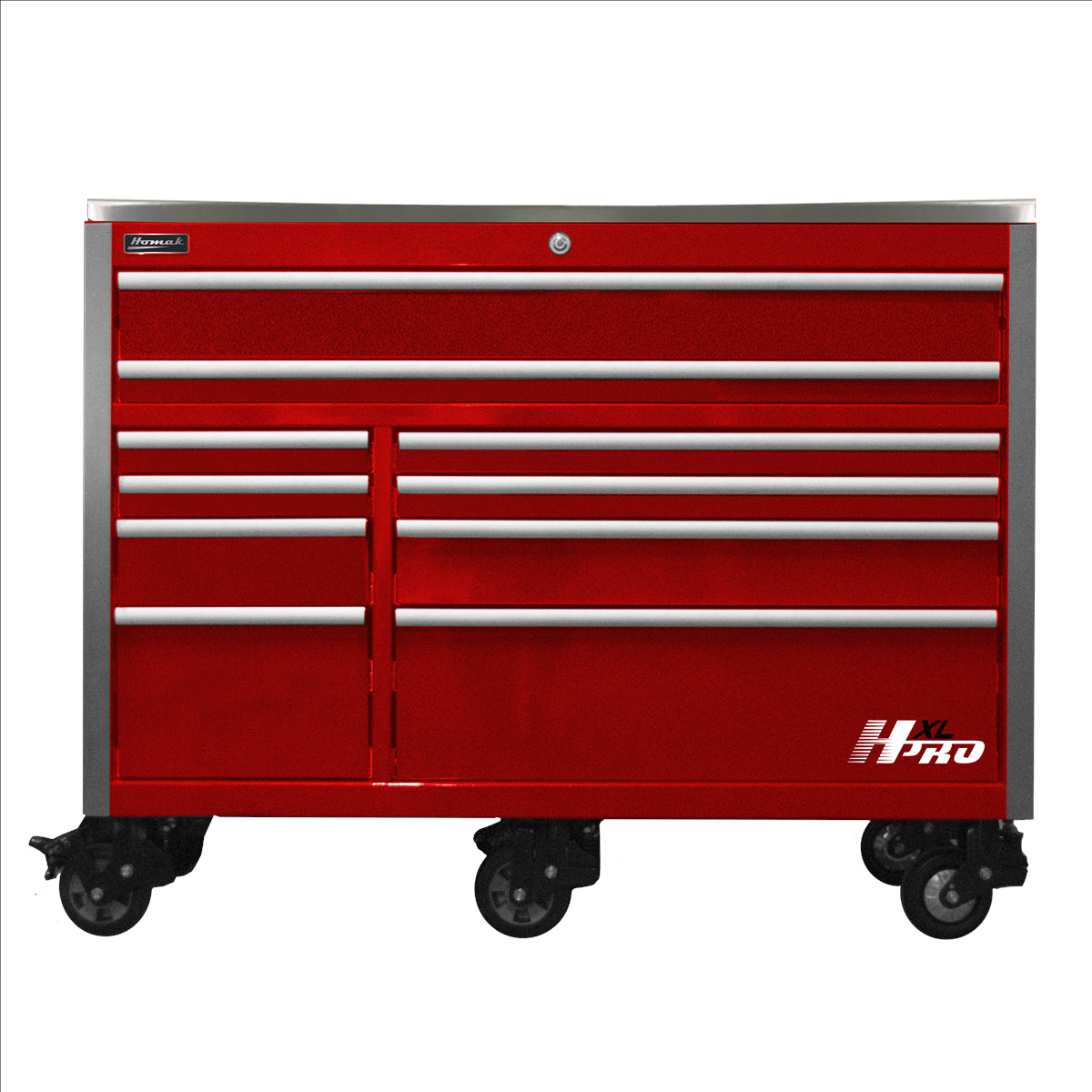 Homak 60 in. HXL 10-Drawer Roller Cabinet - Red