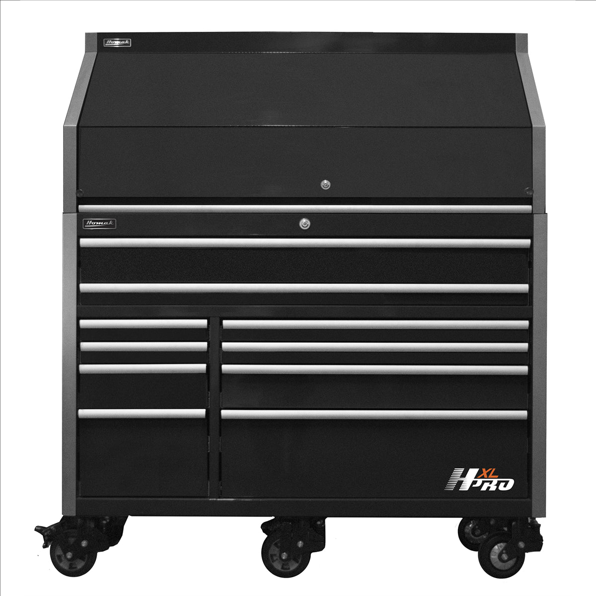 Homak HXL Pro Series 30" Deep 18-Drawer Roller Cabinet and Top Hutch Combo -Black