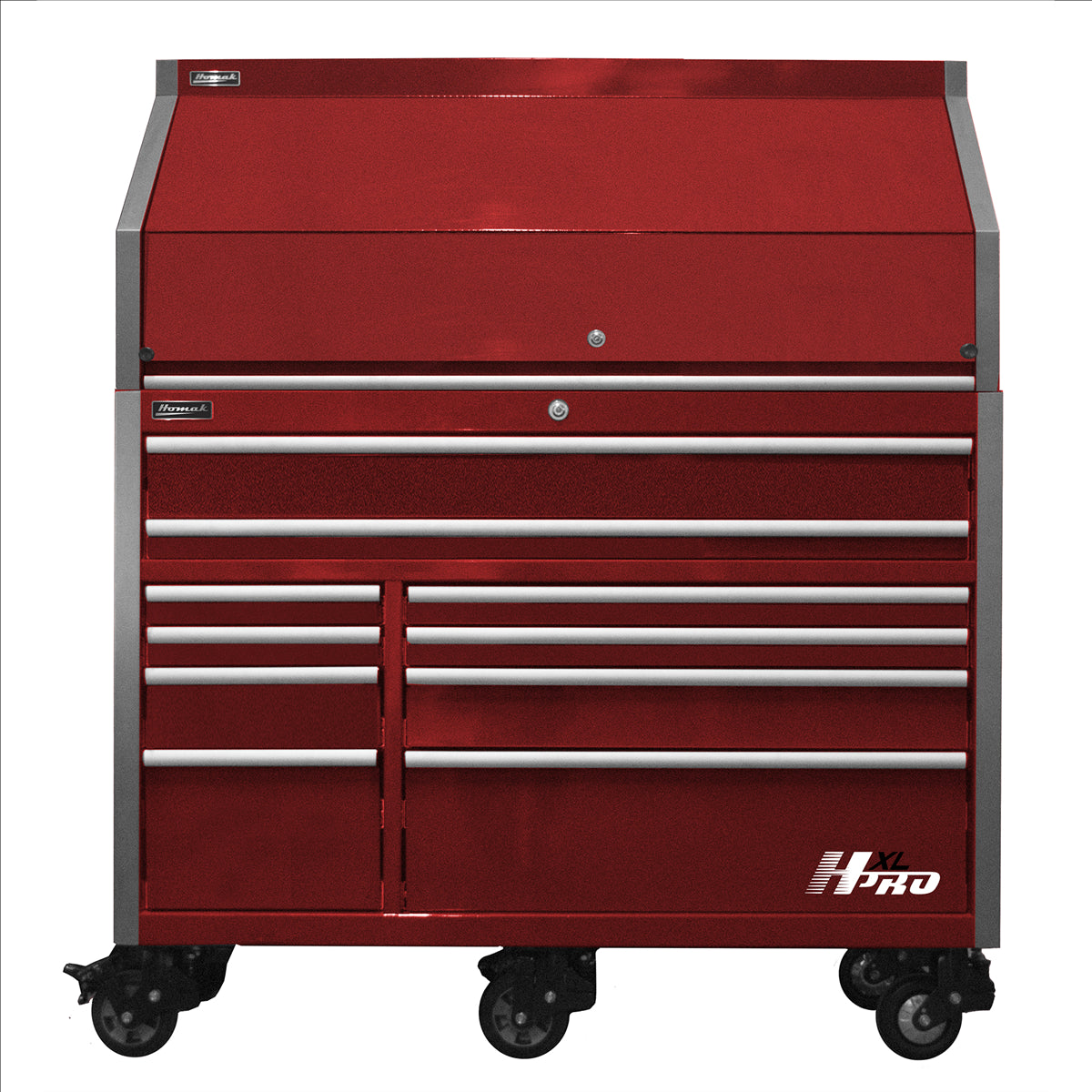 Homak HXL Pro Series 30" Deep 18-Drawer Roller Cabinet and Top Hutch Combo -Red