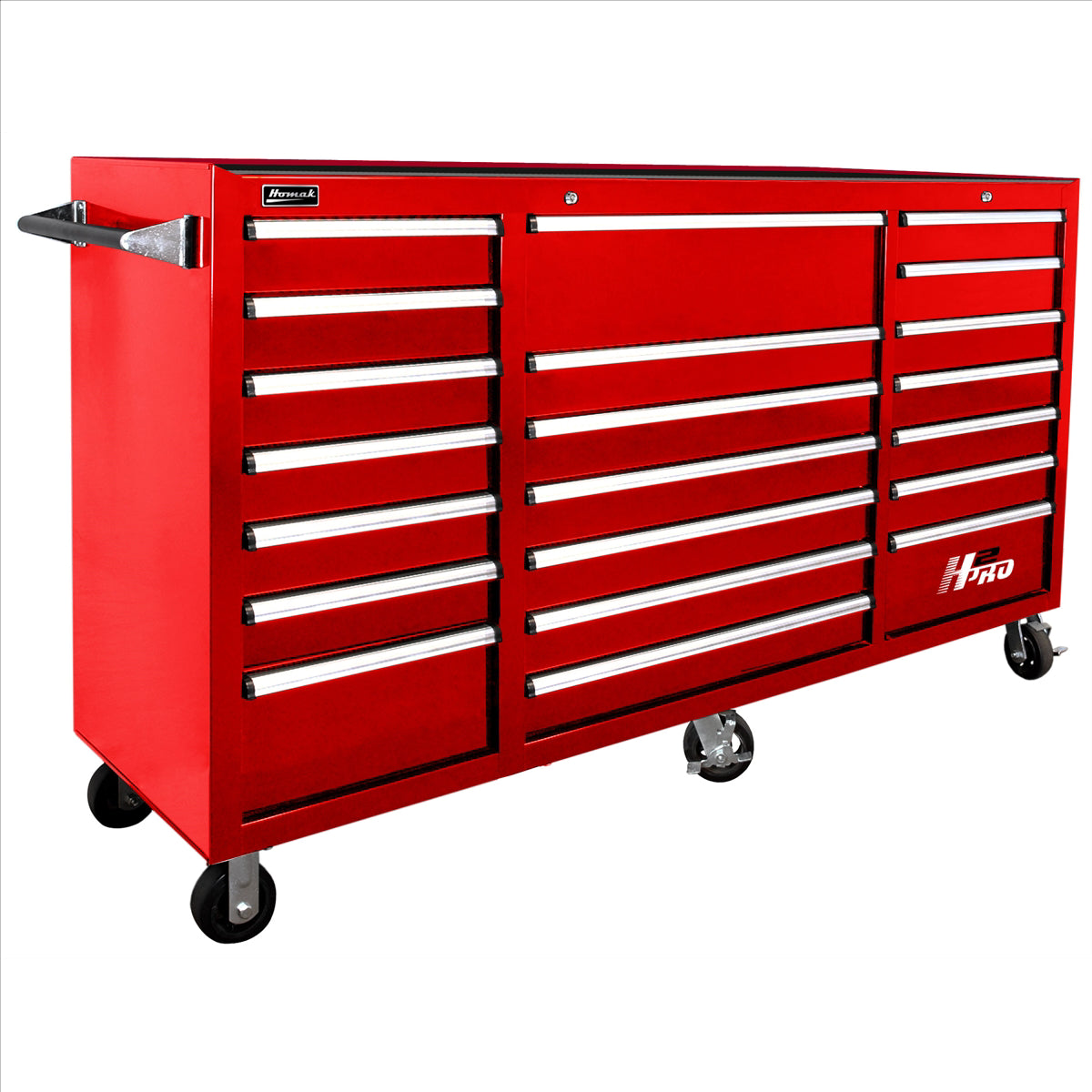 Homak 72 in. H2Pro Series 21 Drawer Rolling Cabinet, Red