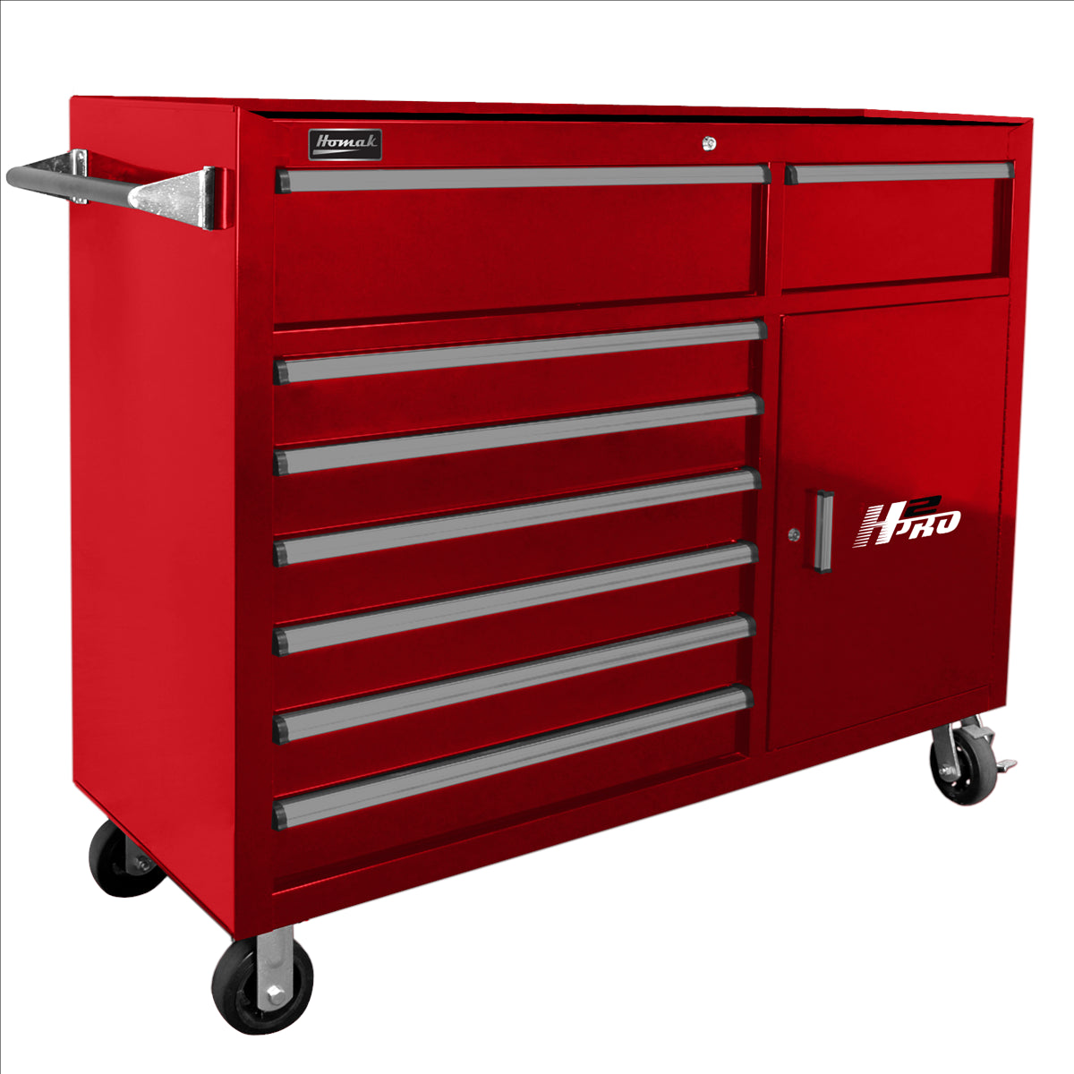 Homak 56 in. H2Pro Series 8 Drawer Rolling Cabinet, Red