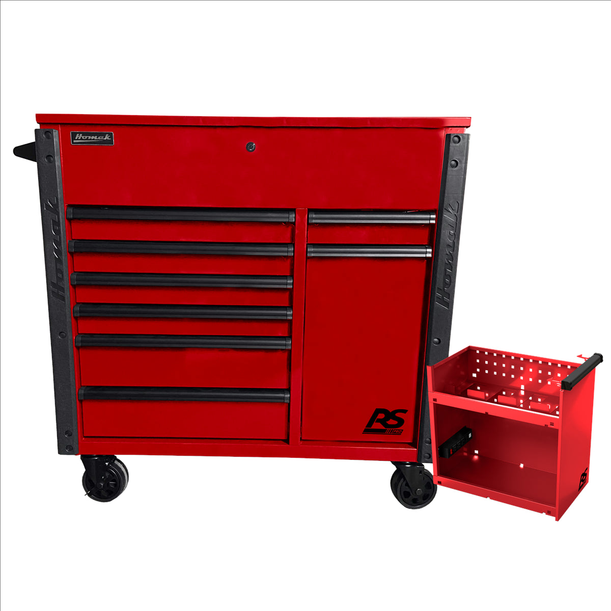 Homak 44in 8-Drawer Service Cart w/Power Tool Holder Drawer-Red