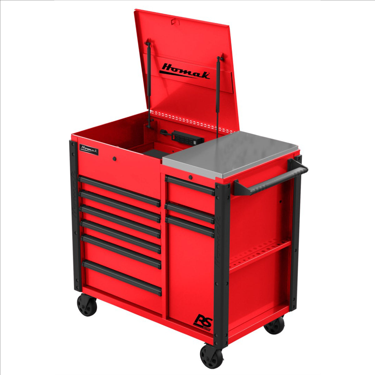 Homak 44" RSPRO 9-DRAWER POWER SERVICE CART-RED