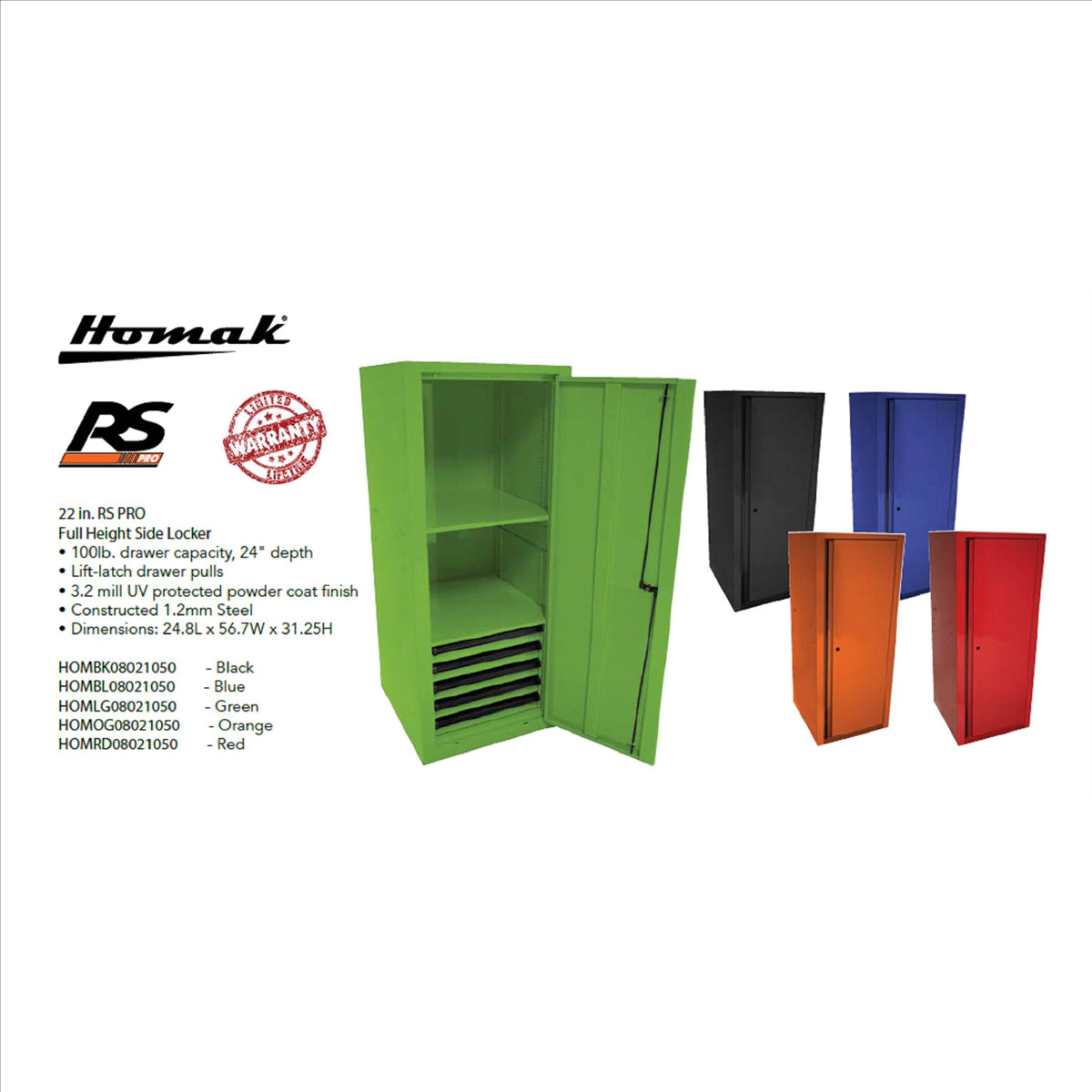 Homak RS PRO 22 in. Full Height Side Locker, Red