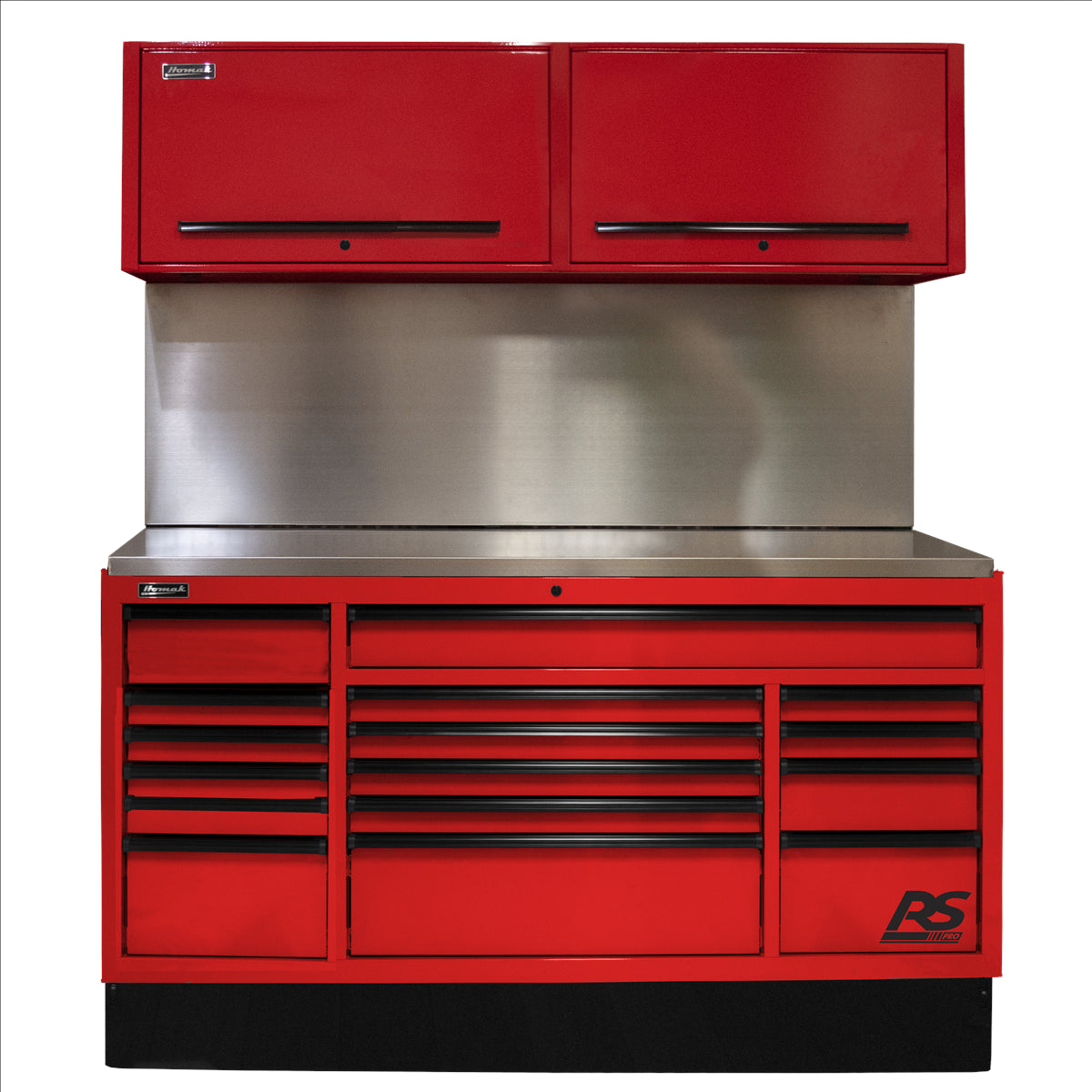 Homak 72 in. CTS Centralized Tool Storage with Solid Back Splash Set, Red