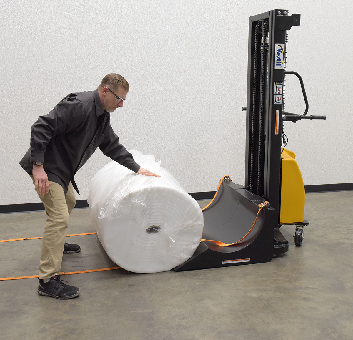 Vestil Roll Material Transporter with DC Powered Lift Feature