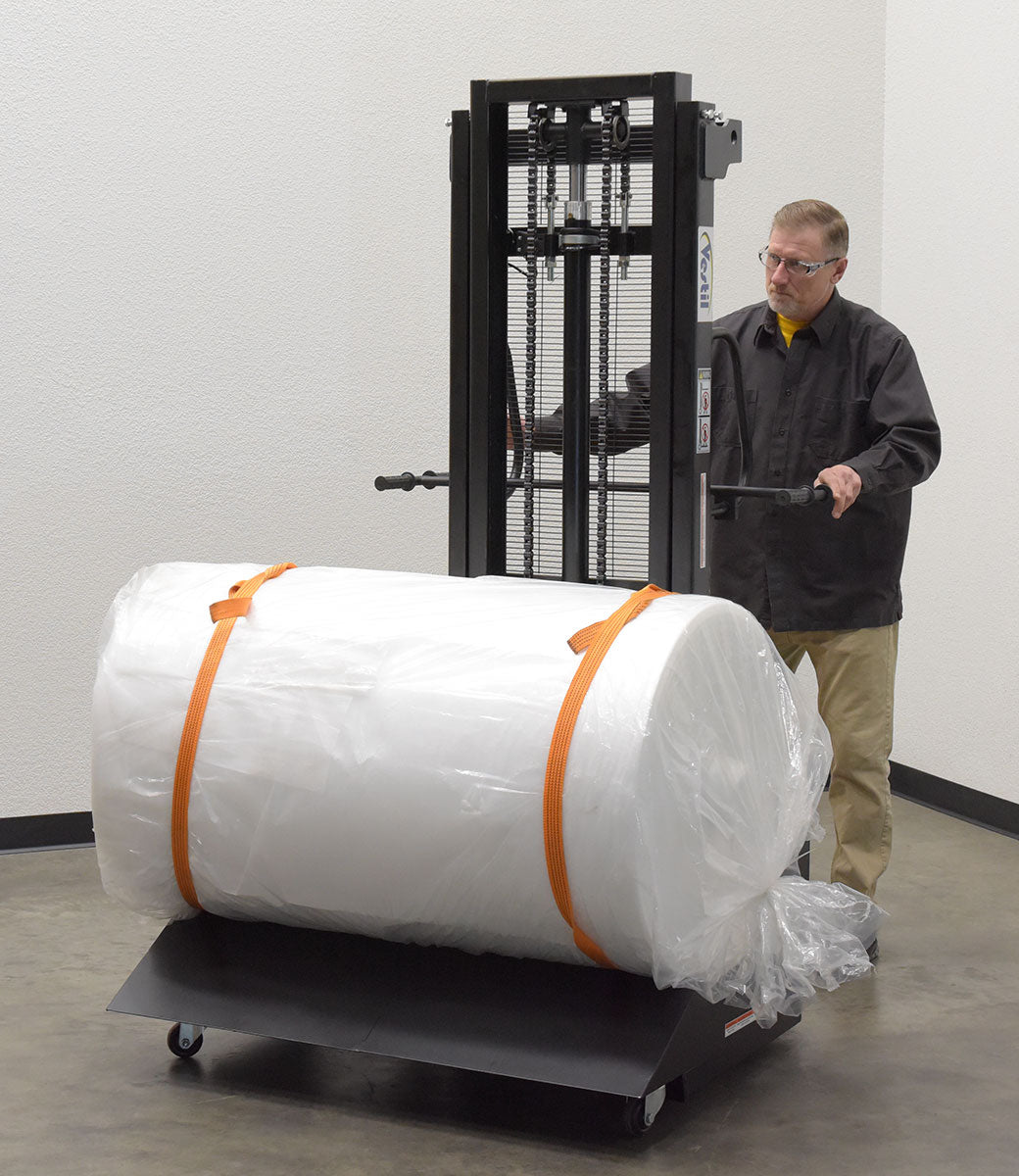 Vestil Roll Material Transporter with DC Powered Lift Feature