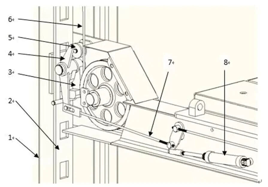 A technical diagram of the internal components of the Katool KT-4H150 4-post lift, showing the cable and pulley system with numbered parts.