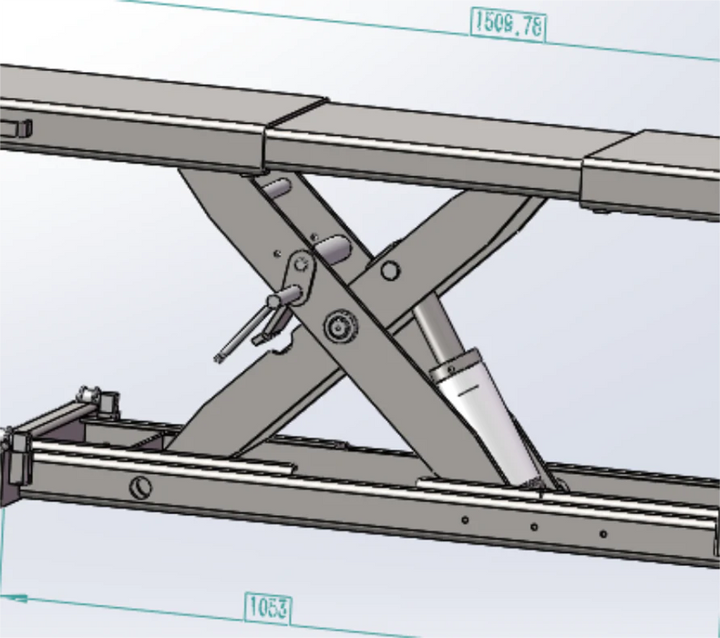 A technical drawing of the Katool KT-RJ50 Rolling Jack with key measurements in millimeters, highlighting the 1509.76mm length and 1053mm width.