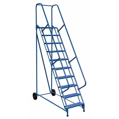 Vestil Steel Roll-A-Fold Ladder 58 Degree 10 Perforated 23-9/16 In. Step Width 350 Lb. Capacity Blue- LAD-RAF-10-24-P