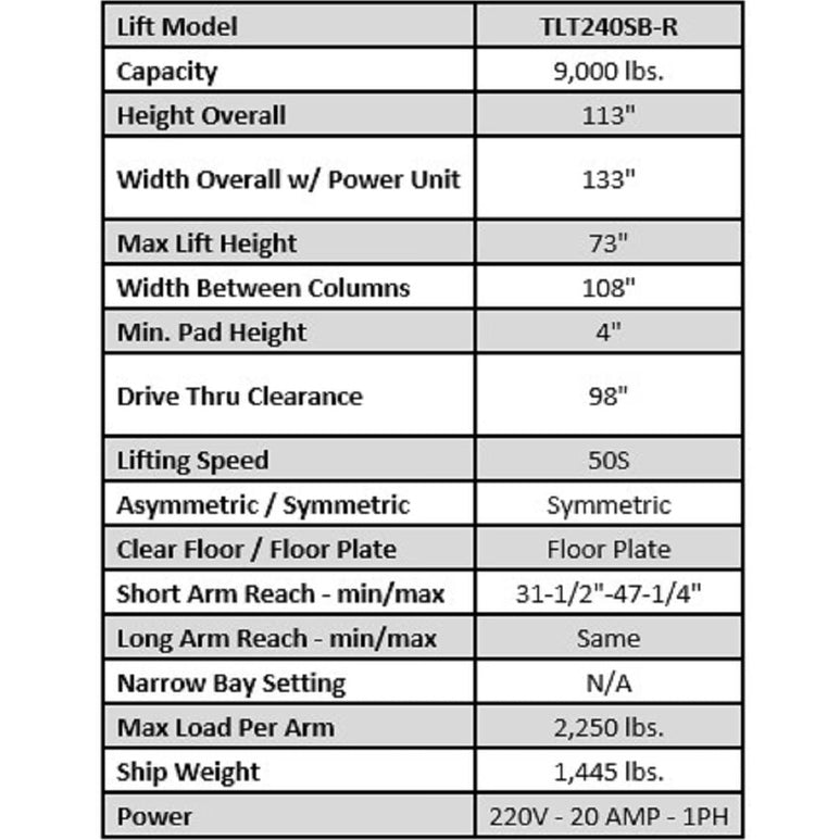 Launch Tech USA TLT240SB 9,000 lb Two Post Floor Plate - Symmetric - RED TLT240SB-R