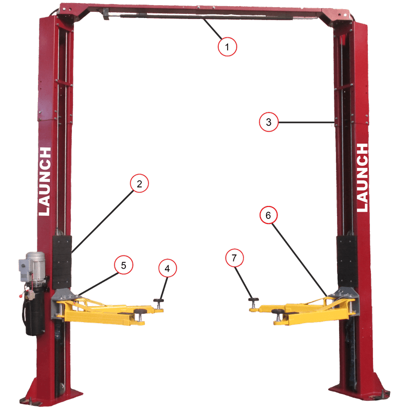 Launch Tech USA TLT240SC 9,000 lb Two Post Clear Floor - Asymmetric - RED TLT240SC-R