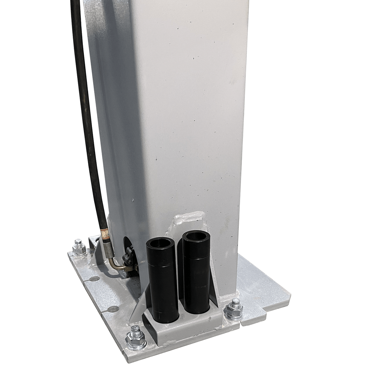 A full view of the Triumph NTO-10A auto lift with its two posts and yellow arms, standing 145 inches tall, designed for a 10,000 lbs lifting capacity.