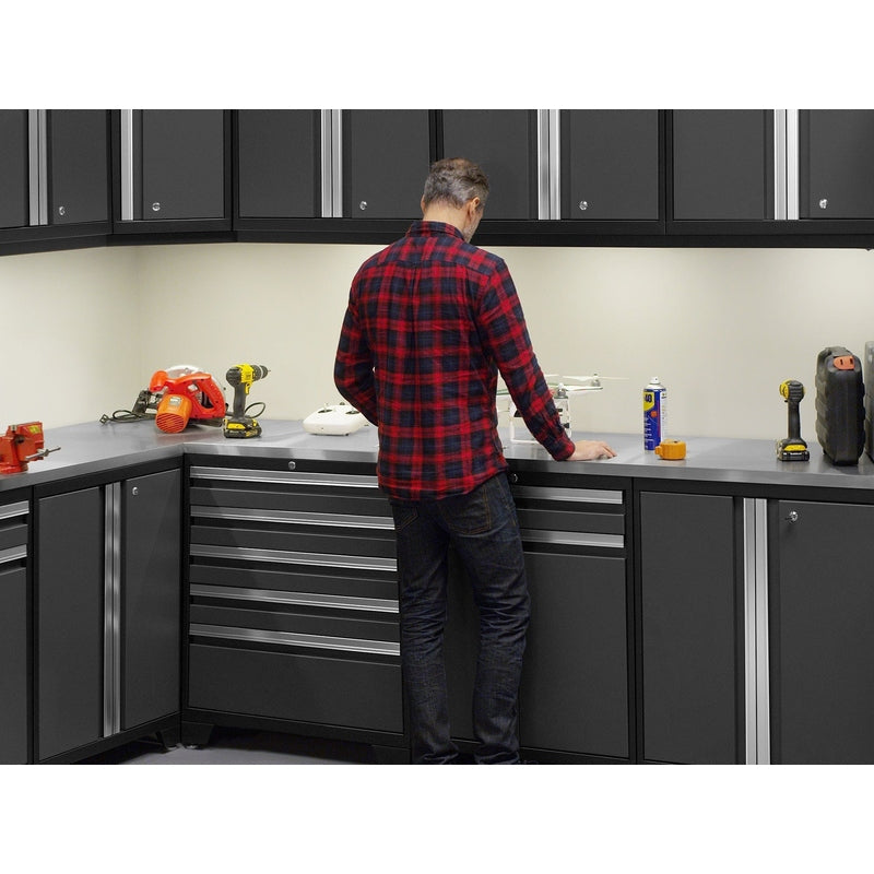 NewAge Pro Series 8 Piece Cabinet Set With Wall, Tool Drawer, Multi-Function Cabinet, Lockers and 84 in. Worktop