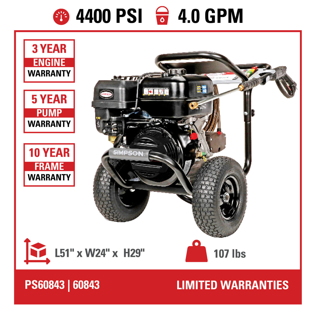 Simpson PowerShot 4400 PSI 4.0 GPM Cold Water Gas Pressure Washer with CRX420 Engine PS60843