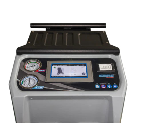 A rear view of the Katool AC1800 AC Machine, showing the black metal body and the three oil bottles on the side. This view highlights the compact design with wheels for easy mobility.