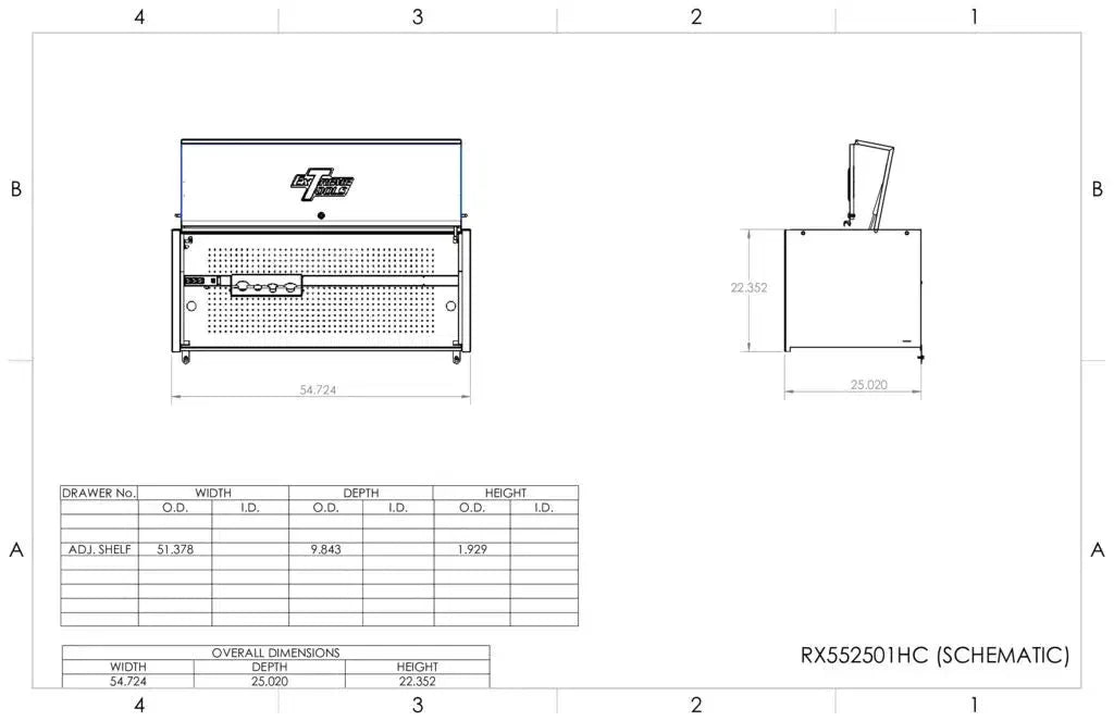 Extreme Tools RX Series 55" Professional Extreme Power Workstation Hutch & 12 Drawer Roller Cabinet-150 Combo