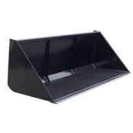 A black Haugen Quick Attach High Capacity Bucket with a reinforced tubular structure, seen from an angled front view on a white background.