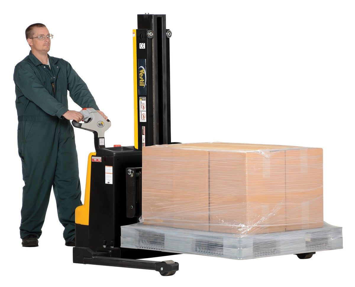 Vestil Narrow Mast Stackers with Powered Drive and Powered Lift