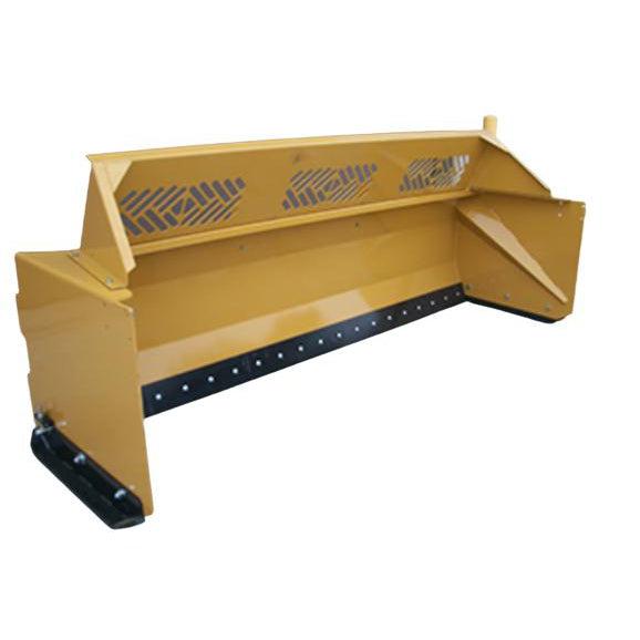 A yellow 30" Snow Pusher for Wheel Loaders with a perforated front and a bolt-on mounting system, shown at a slight angle.