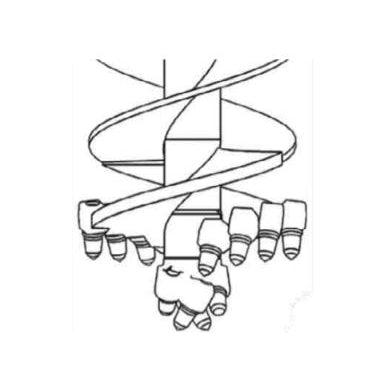 A gray Bullet Rock Auger with a fabricated boring head, replaceable teeth, and a hardened fishtail point, designed to drill through rock, asphalt, and frozen ground.