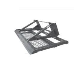 A black Skid-Steer Land Plane with Mesh from Haugen, showcasing its heavy-duty frame, integrated mesh design, and dual bolt-on cutting edges.