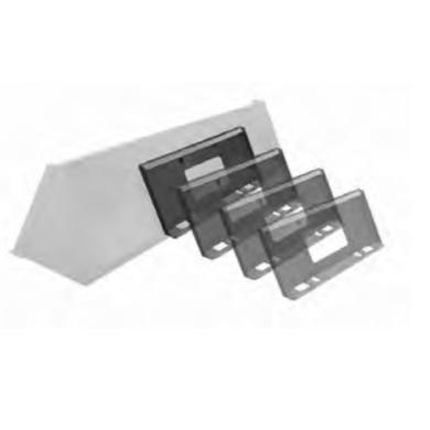 Four black Haugen Skid-Steer Standard Quick Attach Plates, varying in size, stacked on a white background.