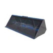 A black Standard Snow Bucket for Skid-Steer Loaders with a high carbon cutting edge, four wear bars, and built-in steps, shown at an angle in a studio setting.