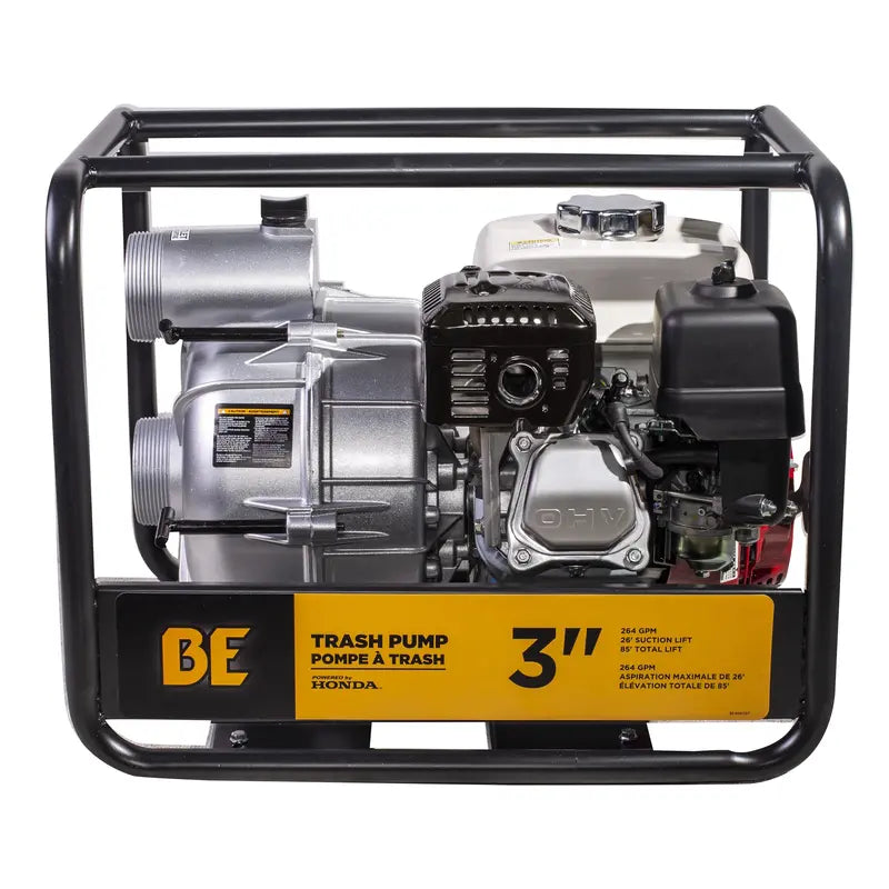 BE Power 3" 36PSI 264GPM Semi-Trash Transfer Pump with Honda GX200 Engine