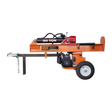 A side view of the orange Brave 30-ton log splitter with its horizontal splitting beam, large wheels, and a white Honda GC engine, all against a transparent background.