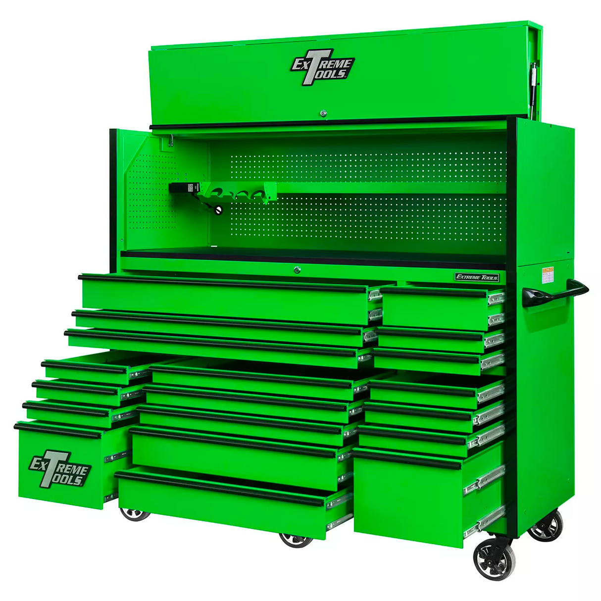 Extreme Tools RX Series 72"W x 30"D Professional Hutch & 19 Drawer Roller Cabinet w/ 250lbs Slides Combo