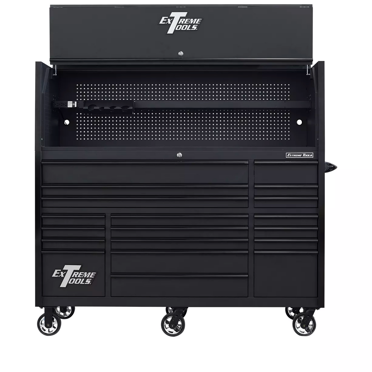 Extreme Tools RX Series 72"W x 30"D Professional Hutch & 19 Drawer Roller Cabinet w/ 250lbs Slides Combo